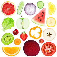 Slices of fruit and vegetable