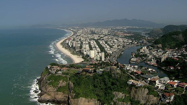 Flying along Barra da Tijuca Beach, Rio de Janeiro, Brazil
