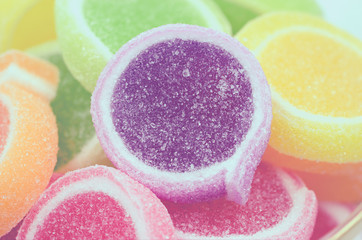 Obraz na płótnie Canvas Jelly sweet, flavor fruit, candy dessert colorful on sugar.