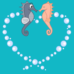 cute lovely cartoon seahorses in love romantic vector illustration