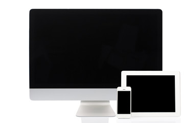 Computer, Tablet and Smartphone on White