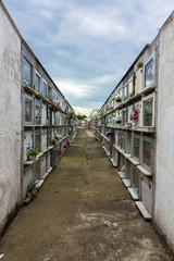 Niches with flowers in a cemetery