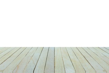 Empty top view of wooden table or counter isolated on white back