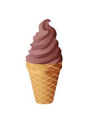 one ice cream cone made of chocolate and vanilla located in the centre of the illustration. could be used in several ideas and topics like Advertising of ice cream, coming of summer, Selling ice cream