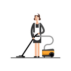 Cleaning company. Maid service. Cleaning womans in classic maid dress. Vector illustration.