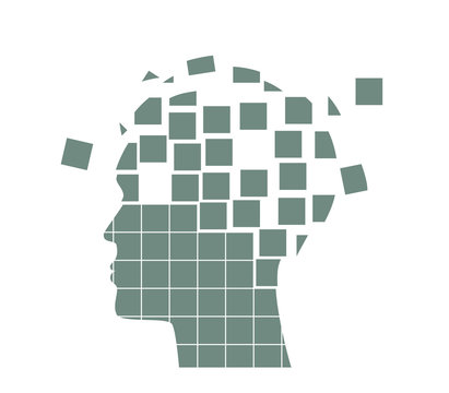 Blue shattered  face silhouette.