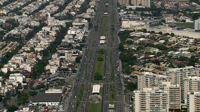 Aerial view of Busy city streets in Rio de Janeiro, Brazil