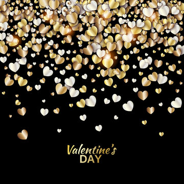 Vector Pattern With Gold Hearts On Black Background