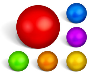 Set of multicolored spheres with shadows on white background