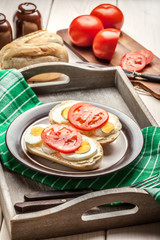 Preparing a homemade breakfast.