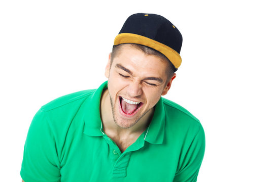 Hapy face of  young man - isolated on white.
