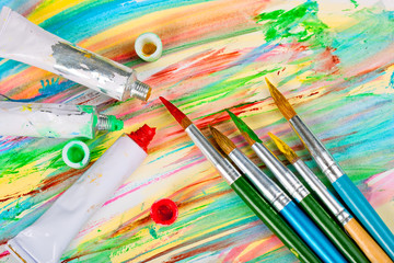 Fototapeta premium Brushes, paints, pencils for drawing