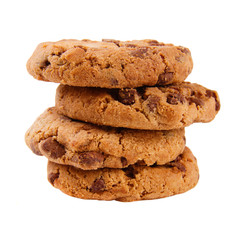 Four chocolate cookies on a white background