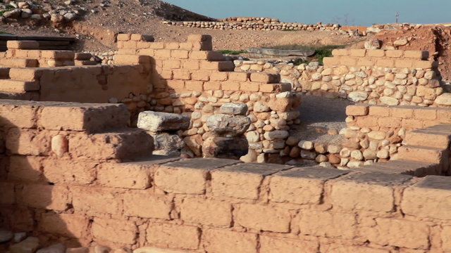 Stock Footage of building ruins at Tel Be'er Sheva in Israel.