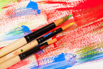 Fototapeta premium Brushes, paints, pencils for drawing