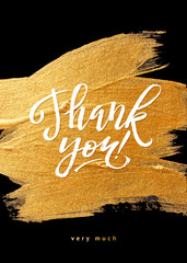 Shine Gold Foil Thank You Card. Calligraphy