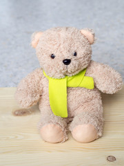 lovely bear doll and  citrine scarf,wooden and terrazzo floor ba