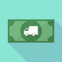 Long shadow banknote icon with a  delivery truck