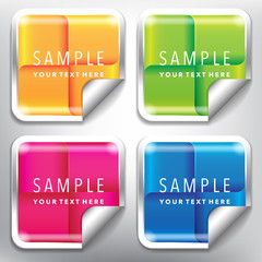 Abstract vector sticker set. Colorful, glossy and square on the white panel. Vector illustration. Eps10.