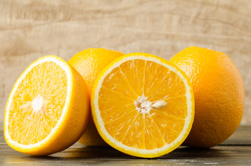 Fresh navel orange fruit on wooden background,healthy food