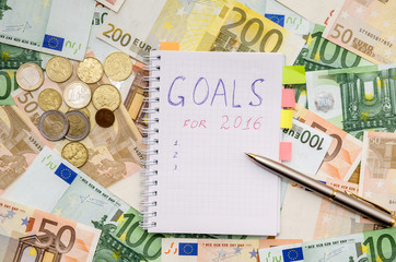 New years resolutions save money. euro background