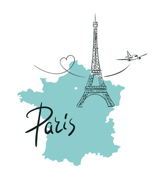 Hand drawn illustration with Eiffel tower. Paris