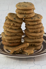 Chocolate chip cookies on crockery plate