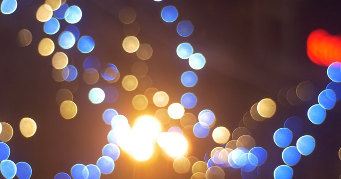 Blurred Blue Lights of Garlands Colorful Lamps Square of City is Illuminated Fir-Tree Installed at Sofia Square Panorama New Year's Celebration Kiev