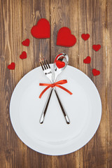 Celebrate valentine's day, Heart shape and dishware on a plate