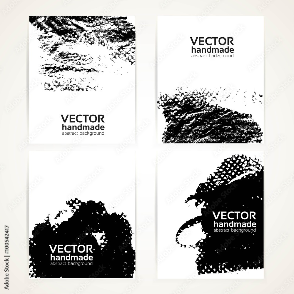 Wall mural abstract black and white brush texture hand drawing and prints banner set 2