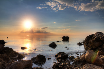 Beautiful sunset at the shores of Pag, Croatia. HDR