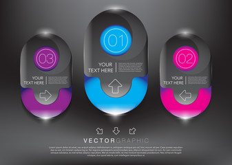 Abstract vector banners set. Colorful and glossy on the black panel. 3 parts concept. Vector illustration. Eps10.