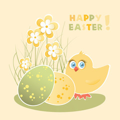 Easter card with chicks and eggs