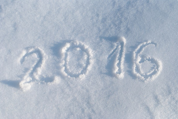2016, handwritten in snow