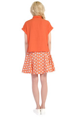 woman in a blouse and skirt back isolated on white