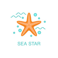 Fototapeta na wymiar Sea star (starfish) flat icon. Summer vacation concept. 