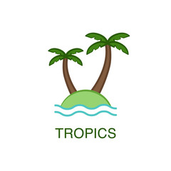 Tropical island with palm trees and ocean waves.Summer vacation concept.