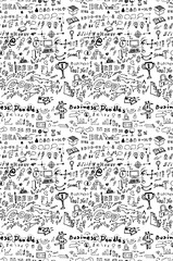 Hand drawn seamless doodle pattern with business symbols