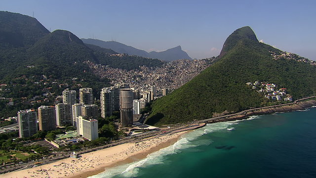 Flying above the Beach and Favela, Rio de Janeiro, Brazil