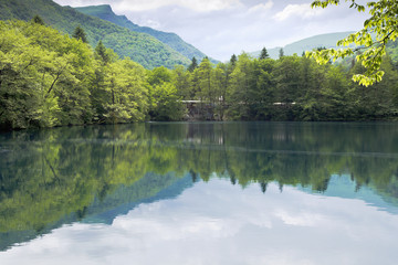 Lower Blue lake in Kabardino-Balkaria.Spring.