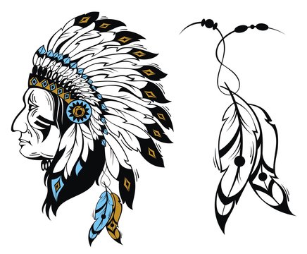 North American Indian Chief - Vector Illustration