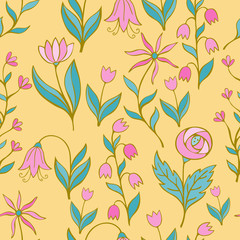Fototapeta premium Beautiful Flower set, Vector seamless pattern.