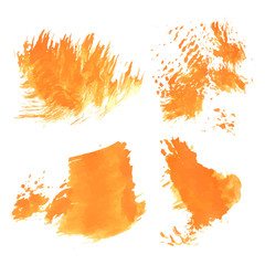 Abstract realistic smears orange paint on white paper
