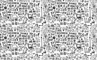 Hand drawn seamless doodle pattern with business symbols