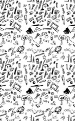 Hand drawn seamless pattern of tools sign and symbol doodles