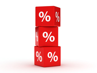 Red discount cubes. 3D illustration