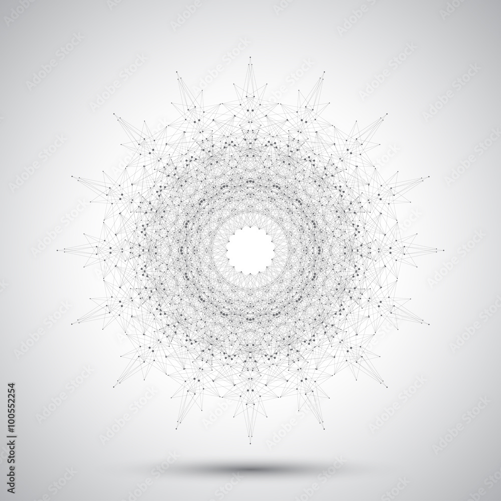 Poster Futuristic  abstract form with connected line and dots. Graphic background for your design. Vector illustration