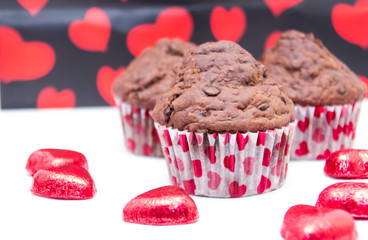 chocolate muffins with red heart 