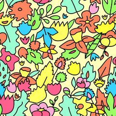 Childish cute pastel colored floral seamless pattern, vector