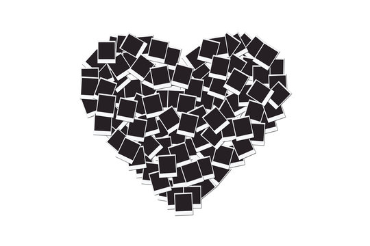Heart made with blank instant photo frames, isolated on white background